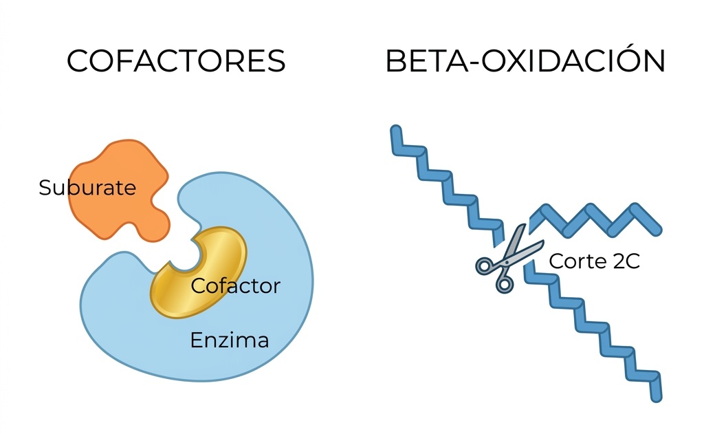 Ilustración de Cofactores y Beta-Oxidación