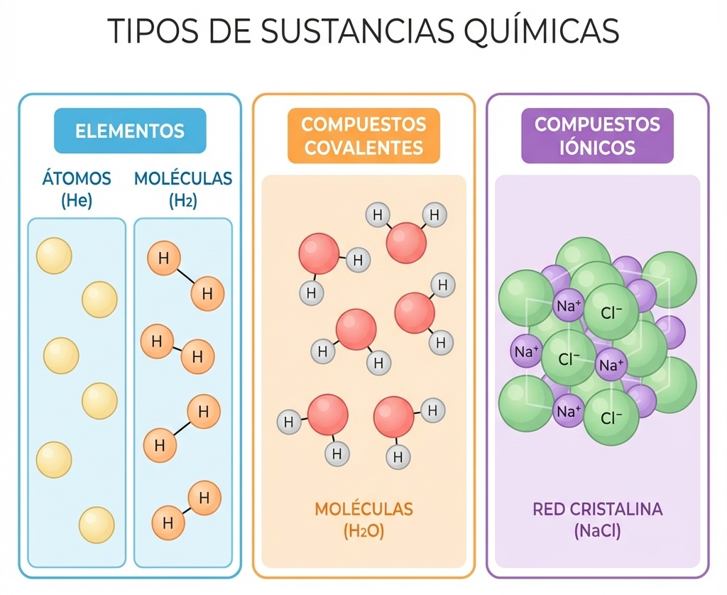 Tipos de Compuestos: Elementos, Covalentes e Iónicos