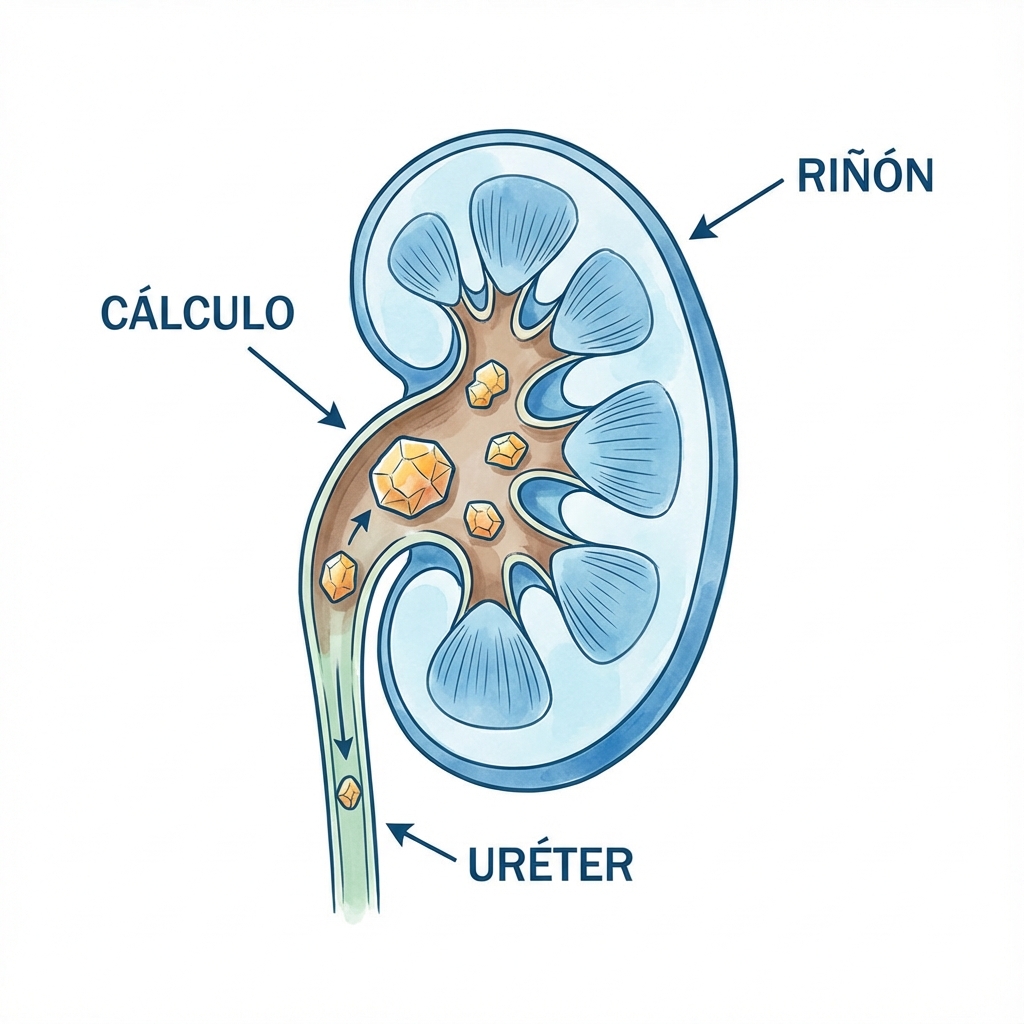 Ilustración de Cálculos Renales en el Riñón